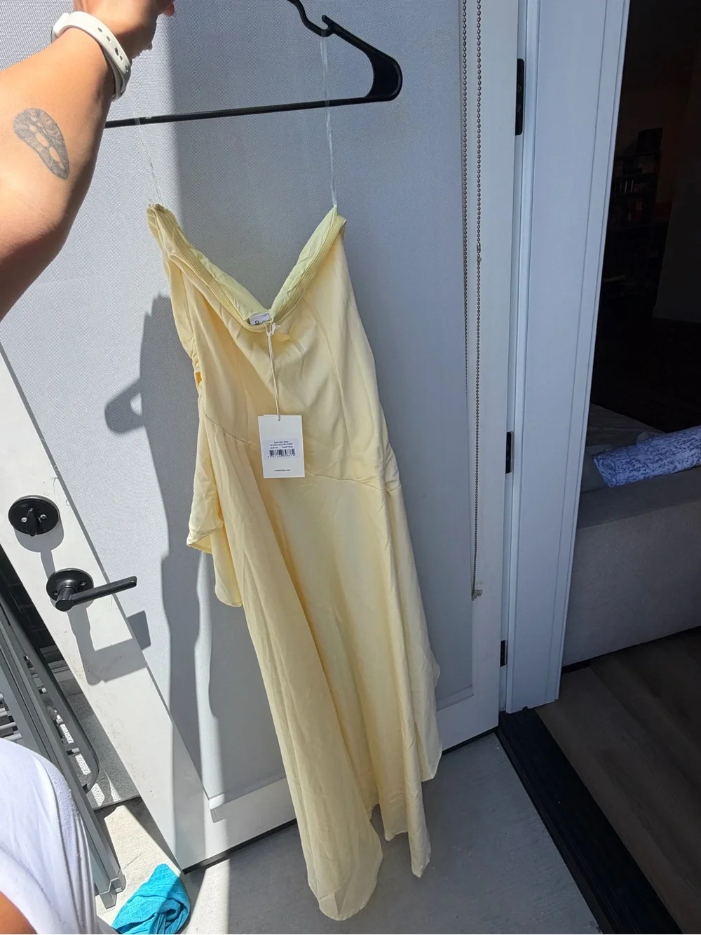 Peppermayo Strapless Pale Yellow High-Low Ruffle Maxi Dress - Picture 4 of 5